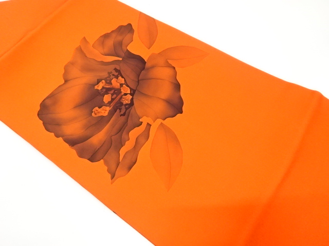 塩瀬　手描き　花模様　名古屋帯